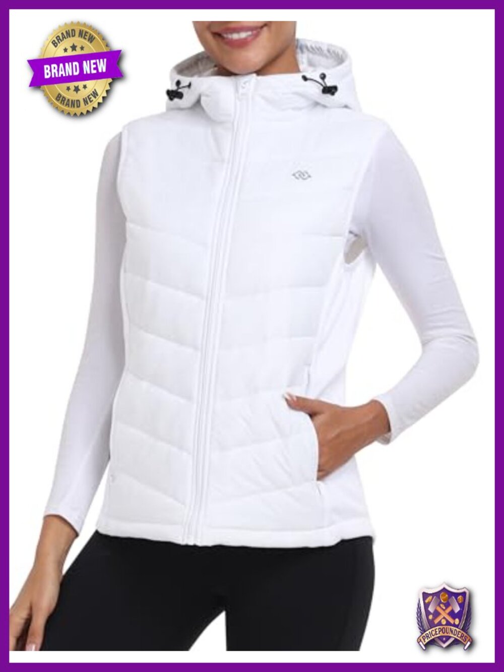 Quilted Puffer Vest Lightweight Hooded Fleece Lined Running Outdoor
